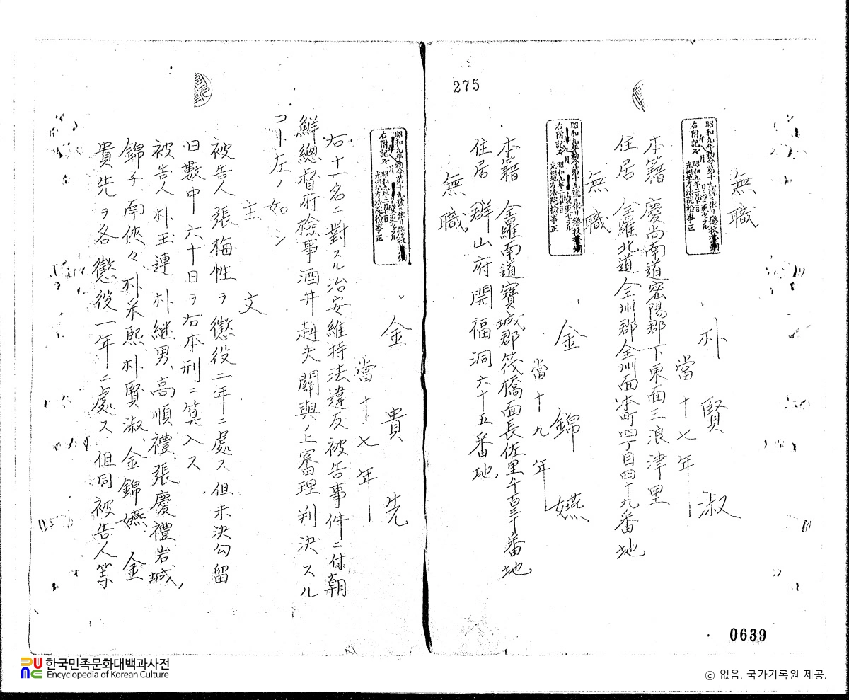 박현숙(朴賢淑)　/　독립운동 관련 일제 판결문(19301006)