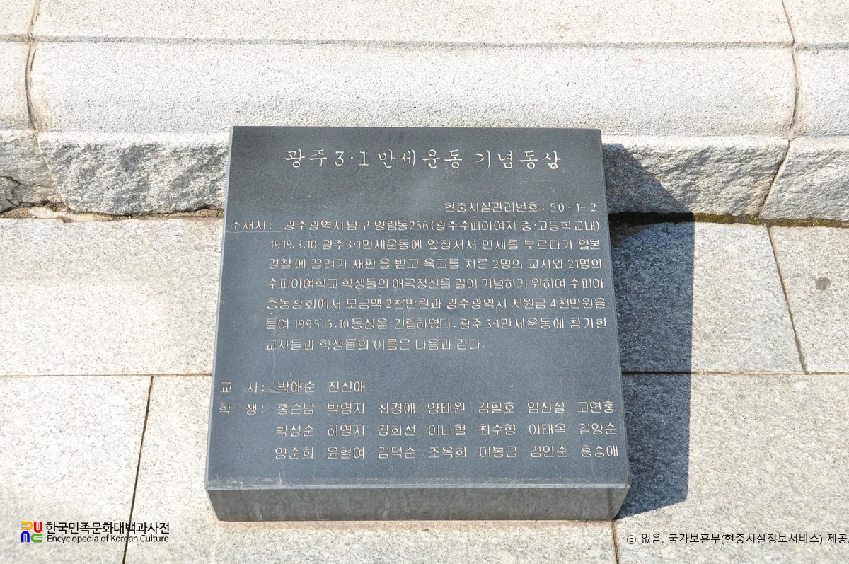 독립운동 현충시설　/　광주 3.1만세운동 기념 동상(안내판)
