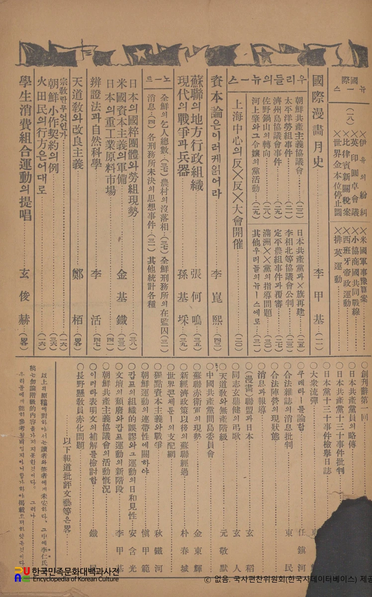 대중(大衆)　/　창간 임시호(1933.04.01.) 목차