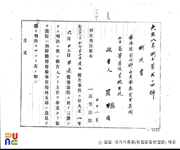 나은주(羅恩周)　/　독립운동 관련 일제 판결문(19190821)