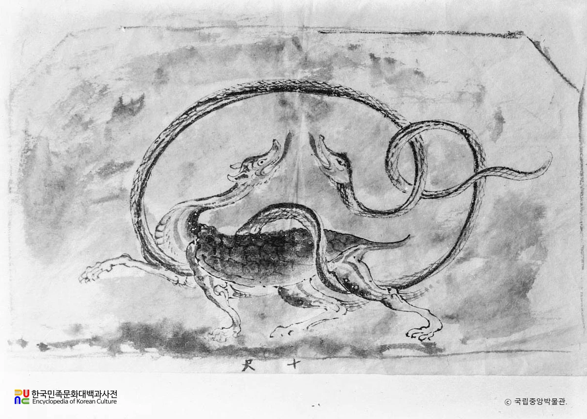 평남 강서 강서대묘 현실 북벽 현무 벽화모사도