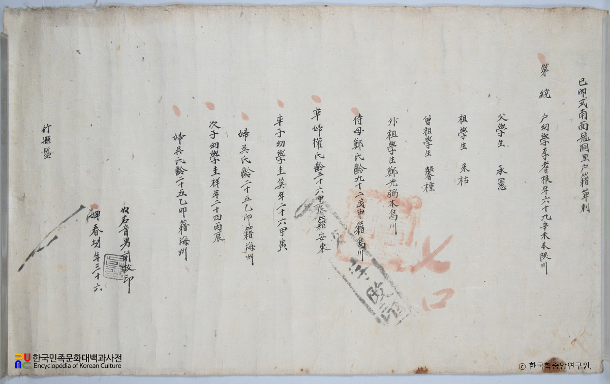 포항 합천이씨 전서공파 소장 유물 / 이기근 호적단자