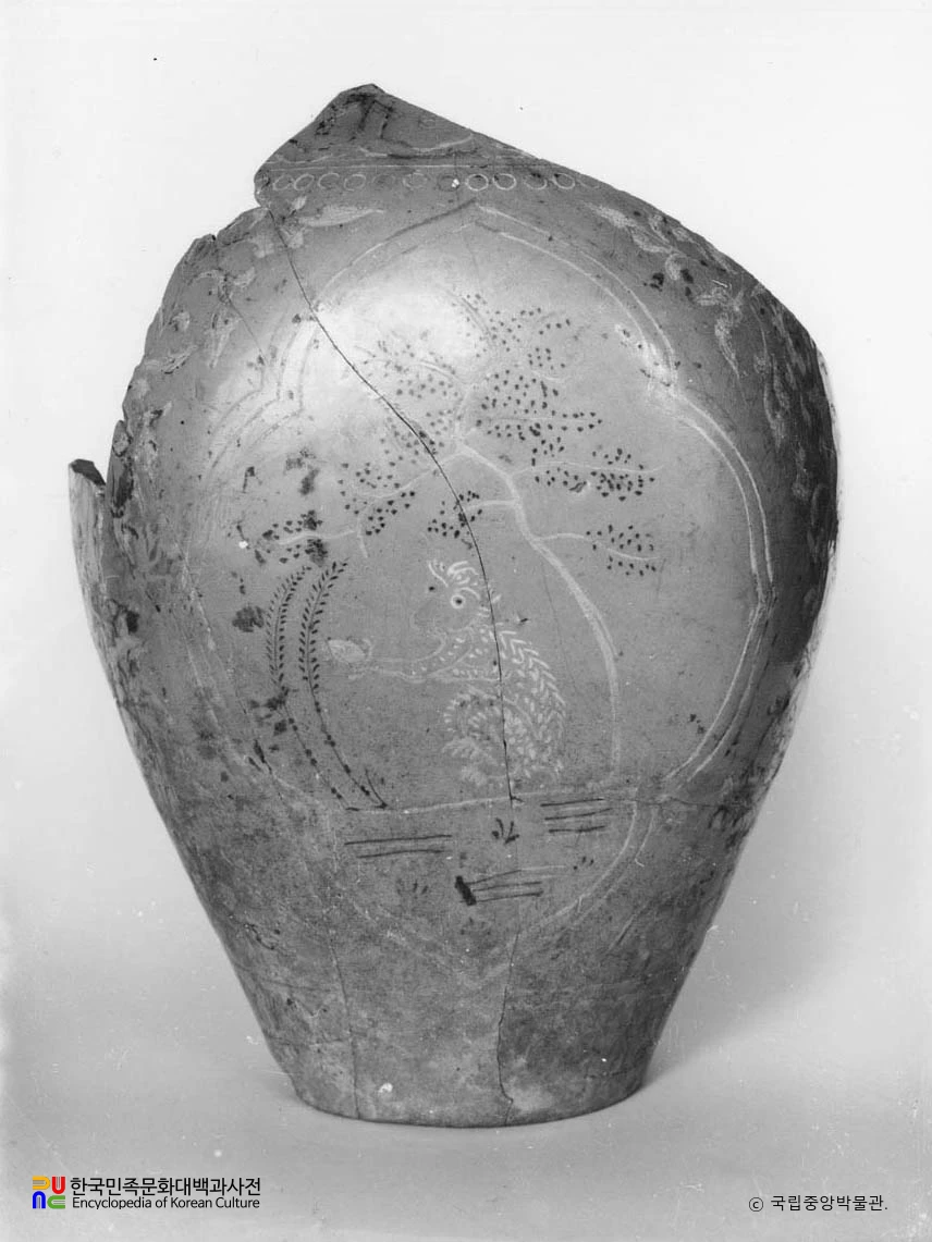 청자 상감 금채 수하원후문편호