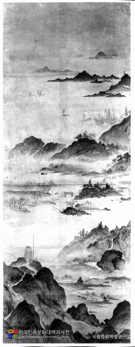 송민고필 청록산수도