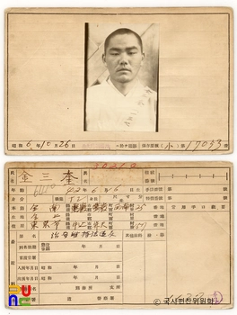 일제 주요감시대상 인물카드 김삼규 전후면