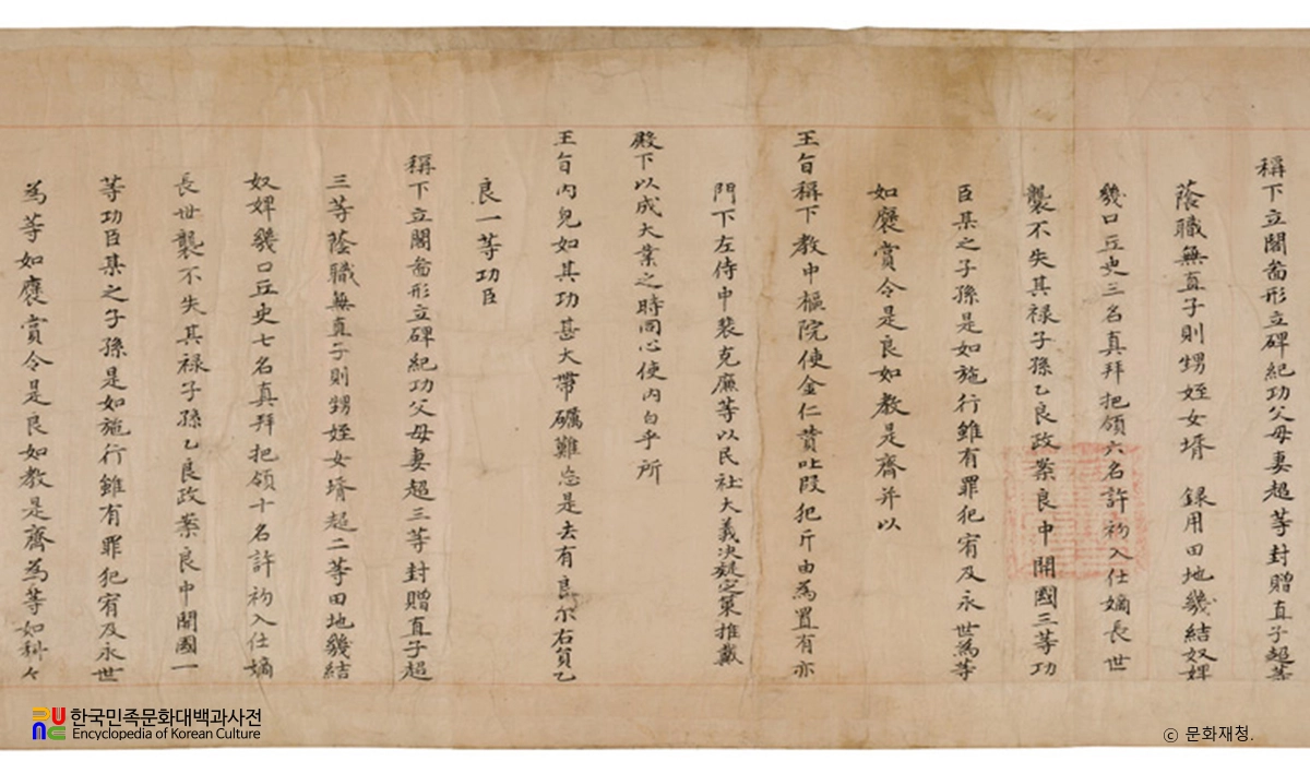 이화 개국공신녹권