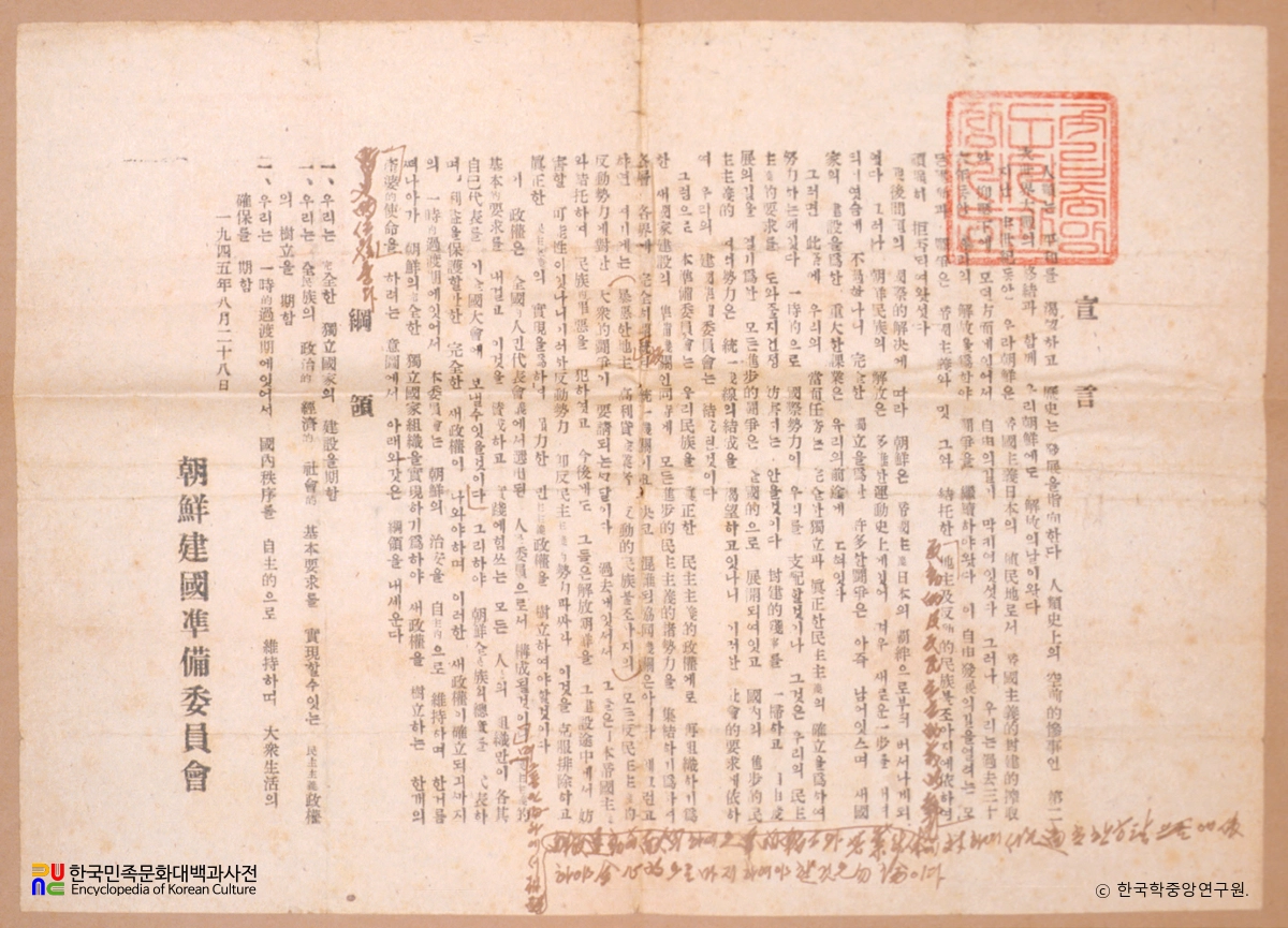 조선건국준비위원회 선언문