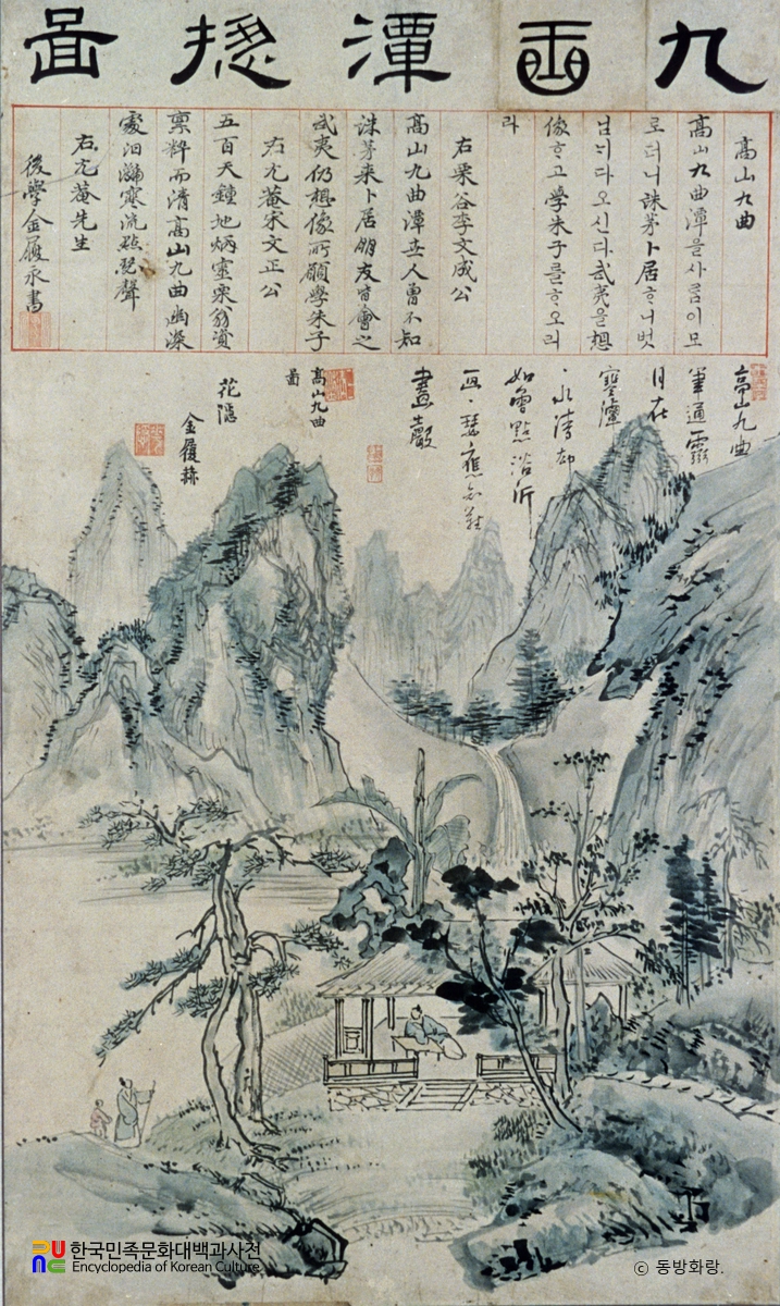 고산구곡시화도 병풍 제2폭 구곡 담총도