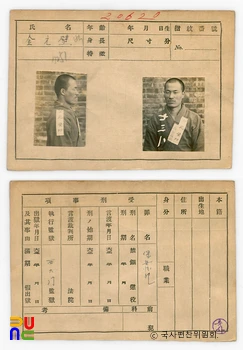 일제 주요감시대상 인물카드 김원벽 전후면