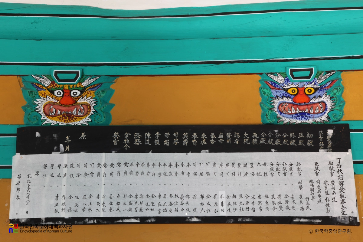 창원 창원향교 명륜당에 걸려 있는 집사 분정