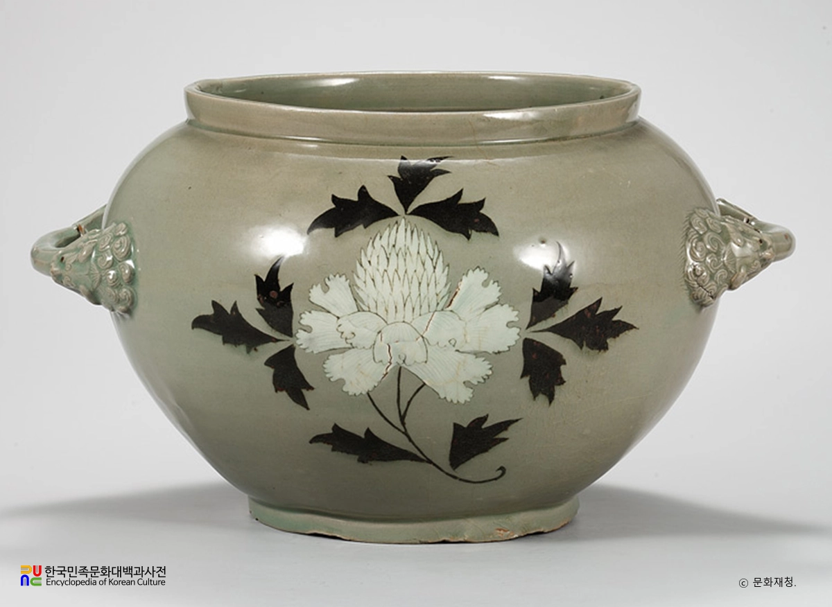 청자 상감 모란문 항아리