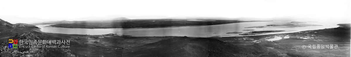 함북 경흥 두만강구 토리 후산에서 본 두만강(파노라마)