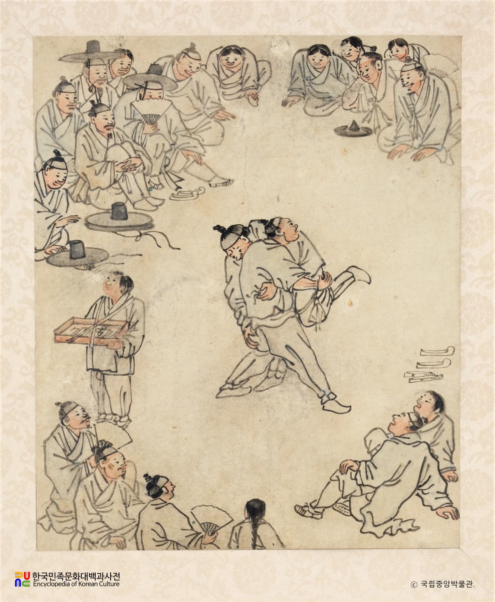 김홍도필 풍속도화첩 중 씨름