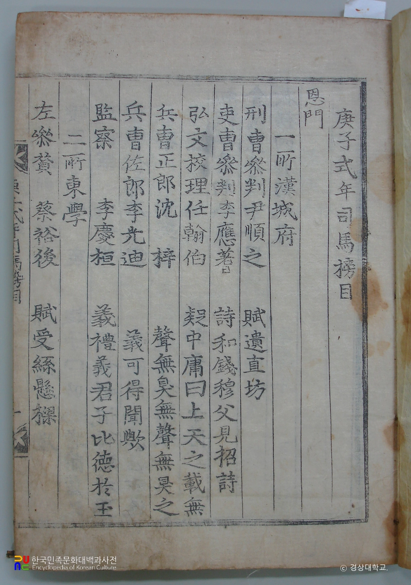 진주 단목리 단지 하협종택 소장 사마방목