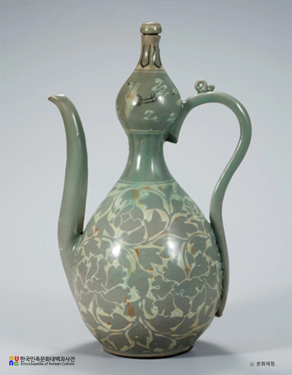 청자 상감모란문 표주박모양 주전자