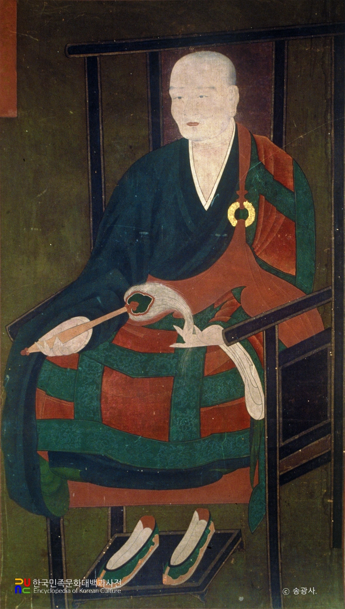 순천 송광사 십육조사 진영 중 제13세 각진국사 복구 진영