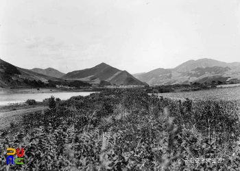 평북 위원 압록강변에서 본 유수림자 강구