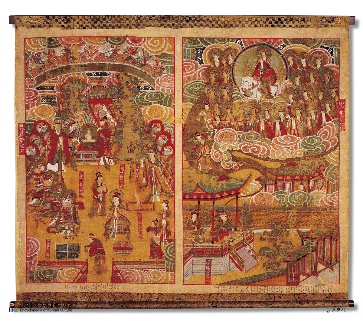 예천 용문사 팔상탱 중 제1폭 도솔래의상과 비람강생상