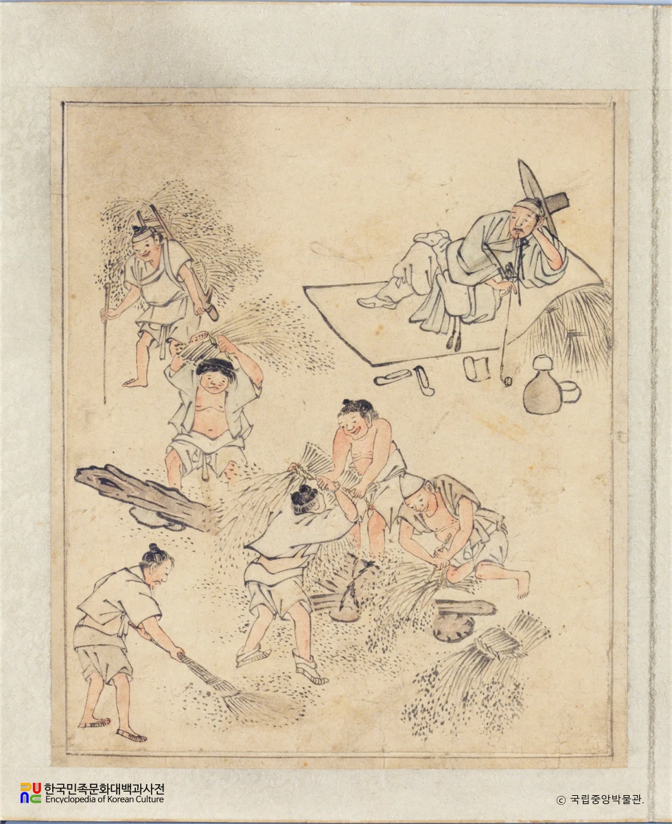 김홍도필 풍속도화첩 중 벼타작