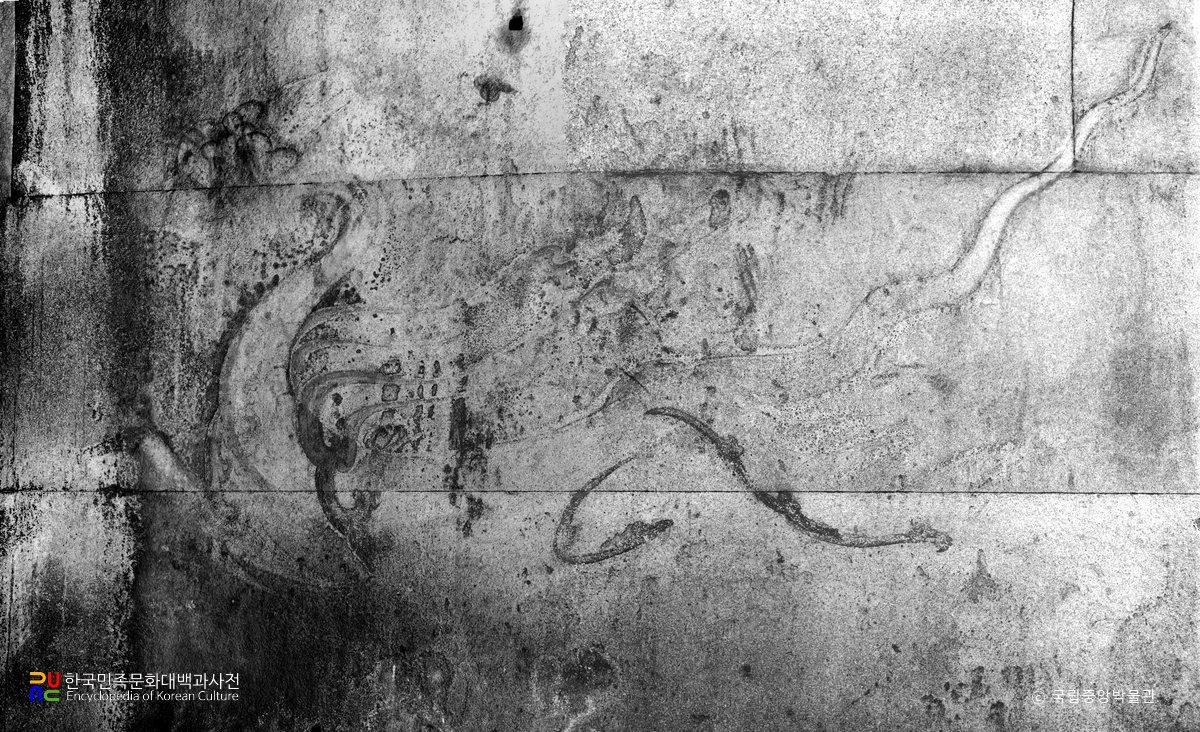 평남 강서 강서대묘 현실 서벽 백호(파노라마)