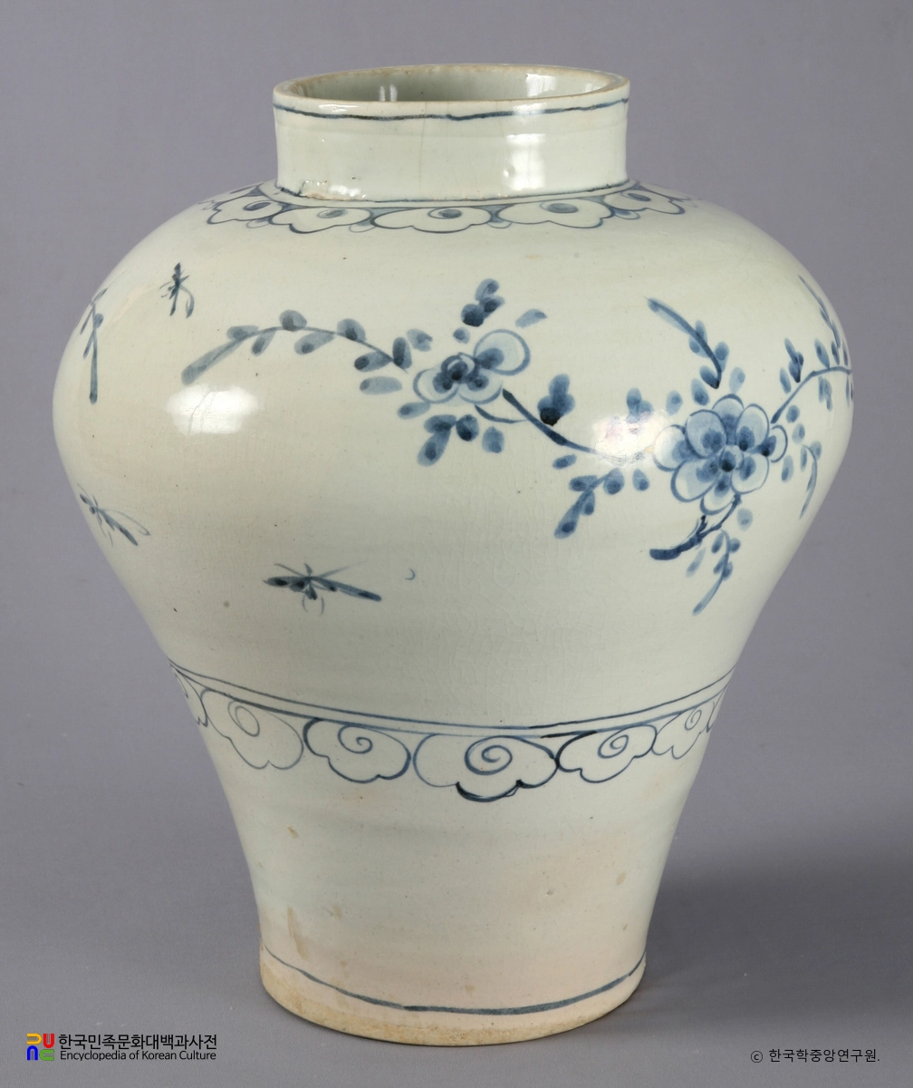 백자 청화모란문 호