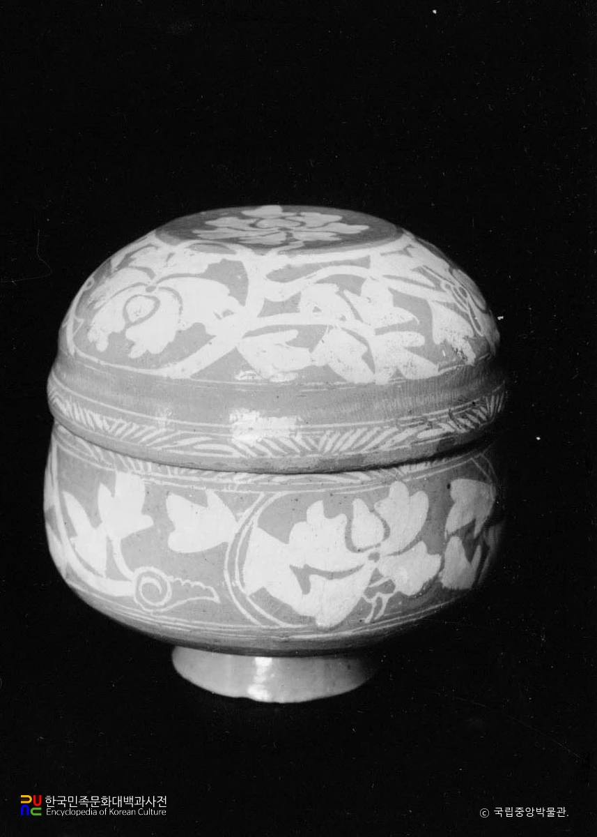 분청사기 상감 모란문 반합