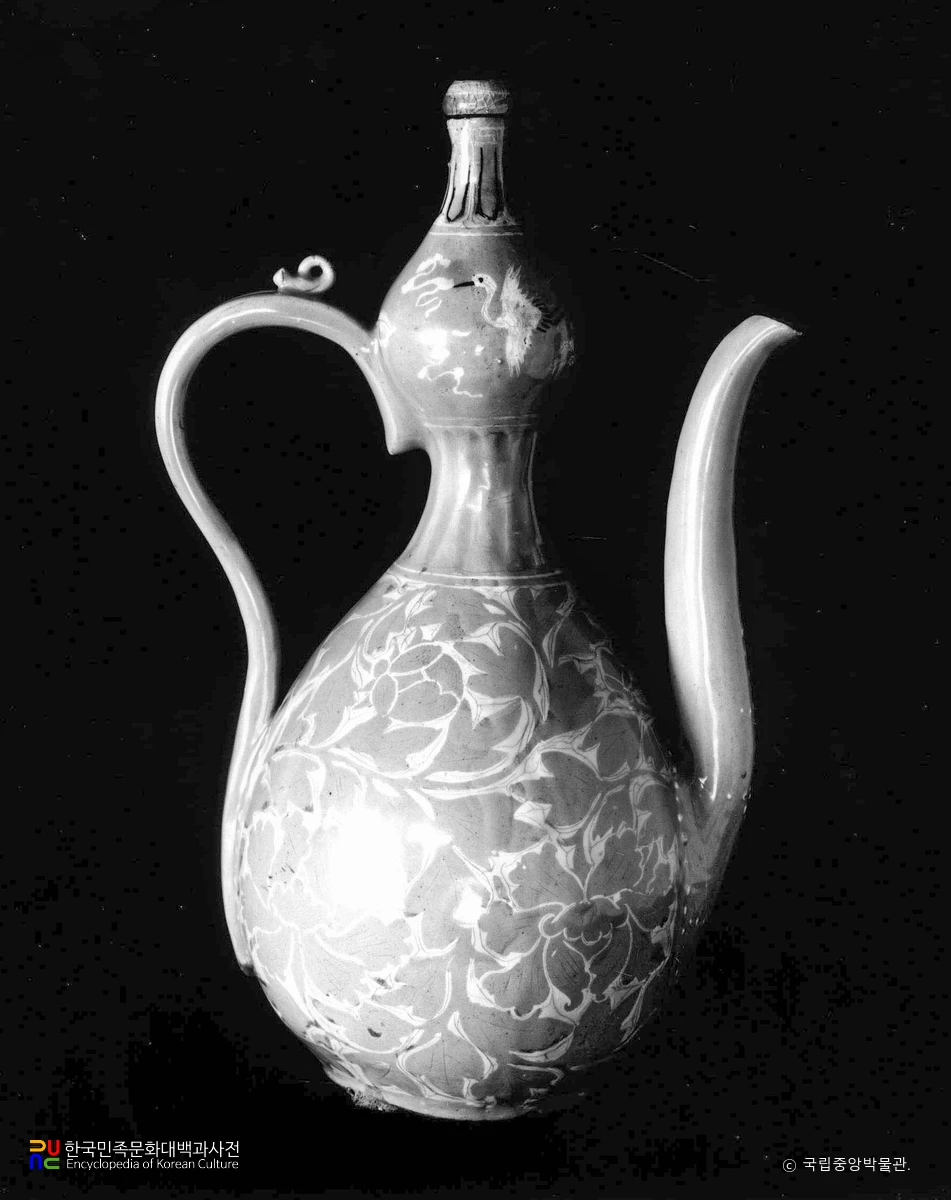 강진 출토 청자 상감 모란문 표형 주전자