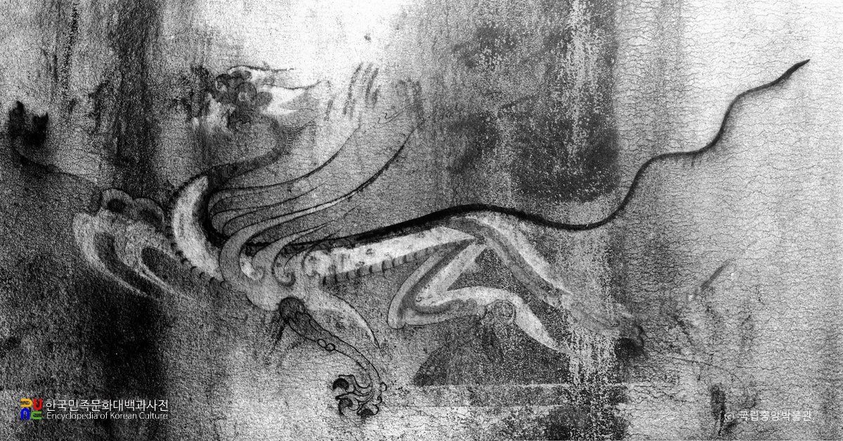 평남 강서 강서중묘 현실 서벽 백호(파노라마)