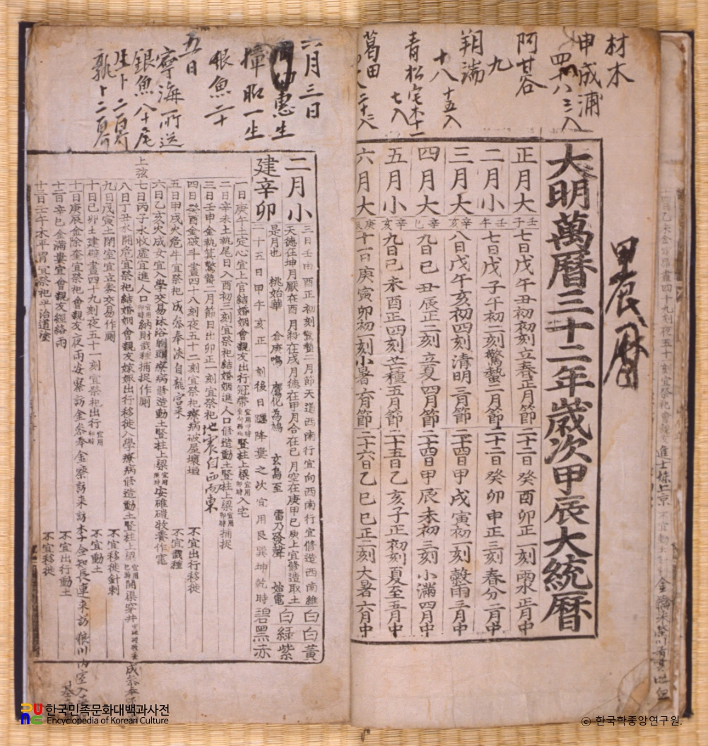 유성룡 종손가 문적 중 대통력, 갑진년