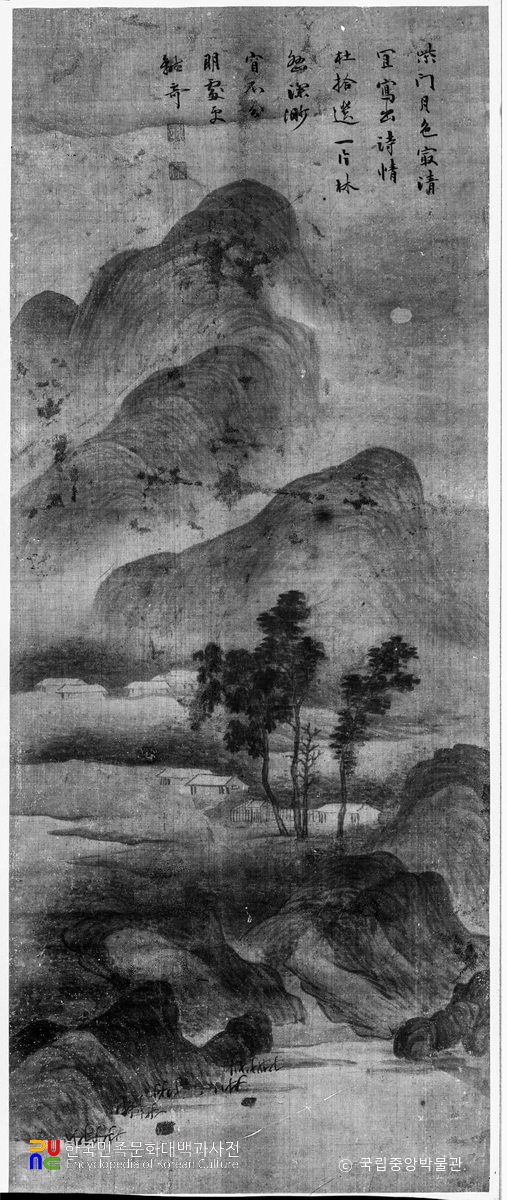 전기필 시문월색도