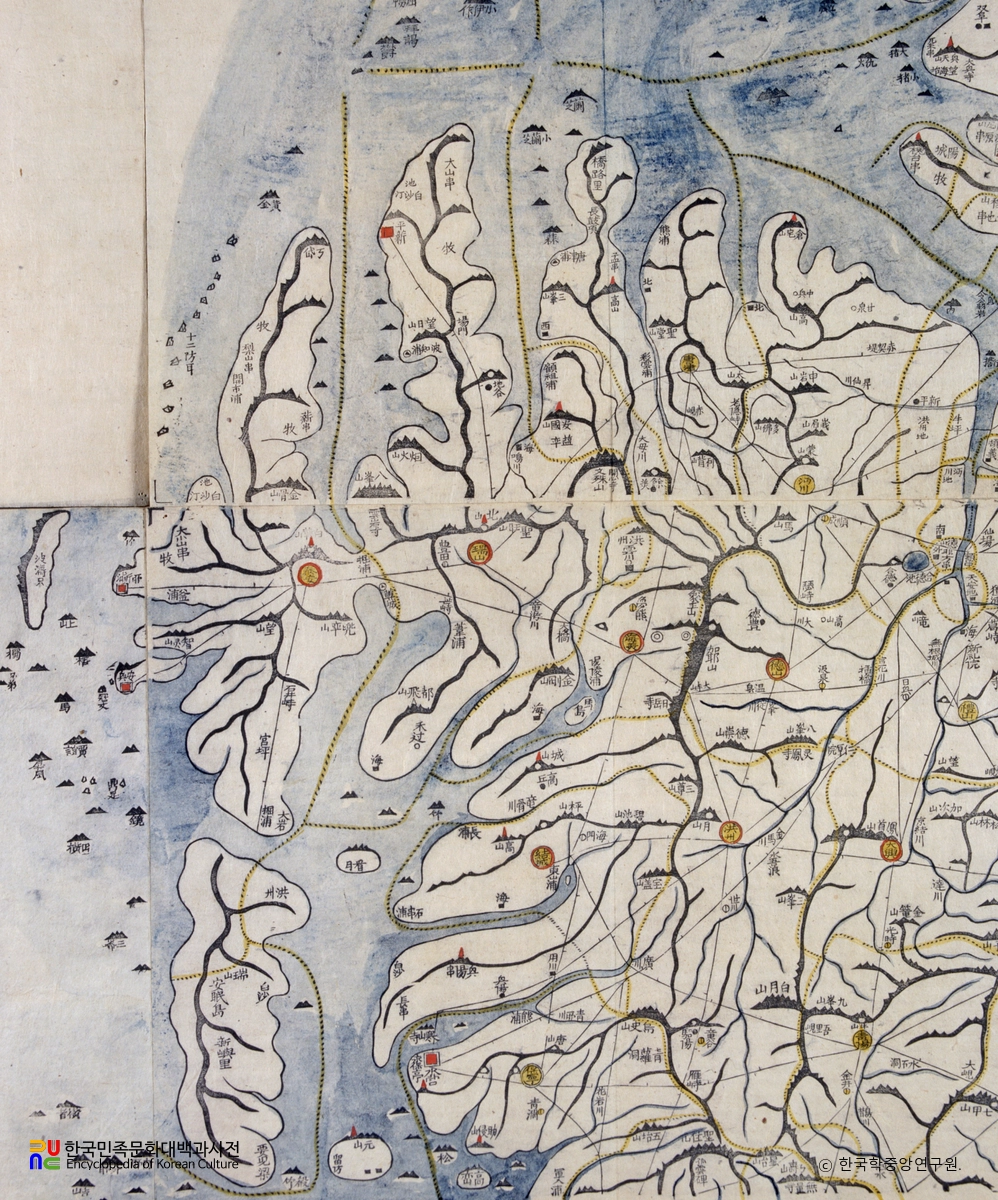 대동여지도 중 충청남도 서산, 당진, 태안, 홍성 부분