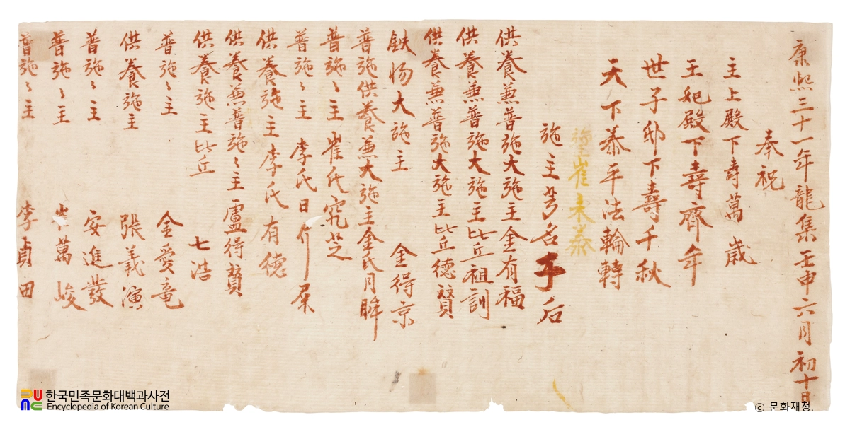 양양 낙산사 해수관음공중사리탑·비 및 사리장엄구 일괄 중 발원문