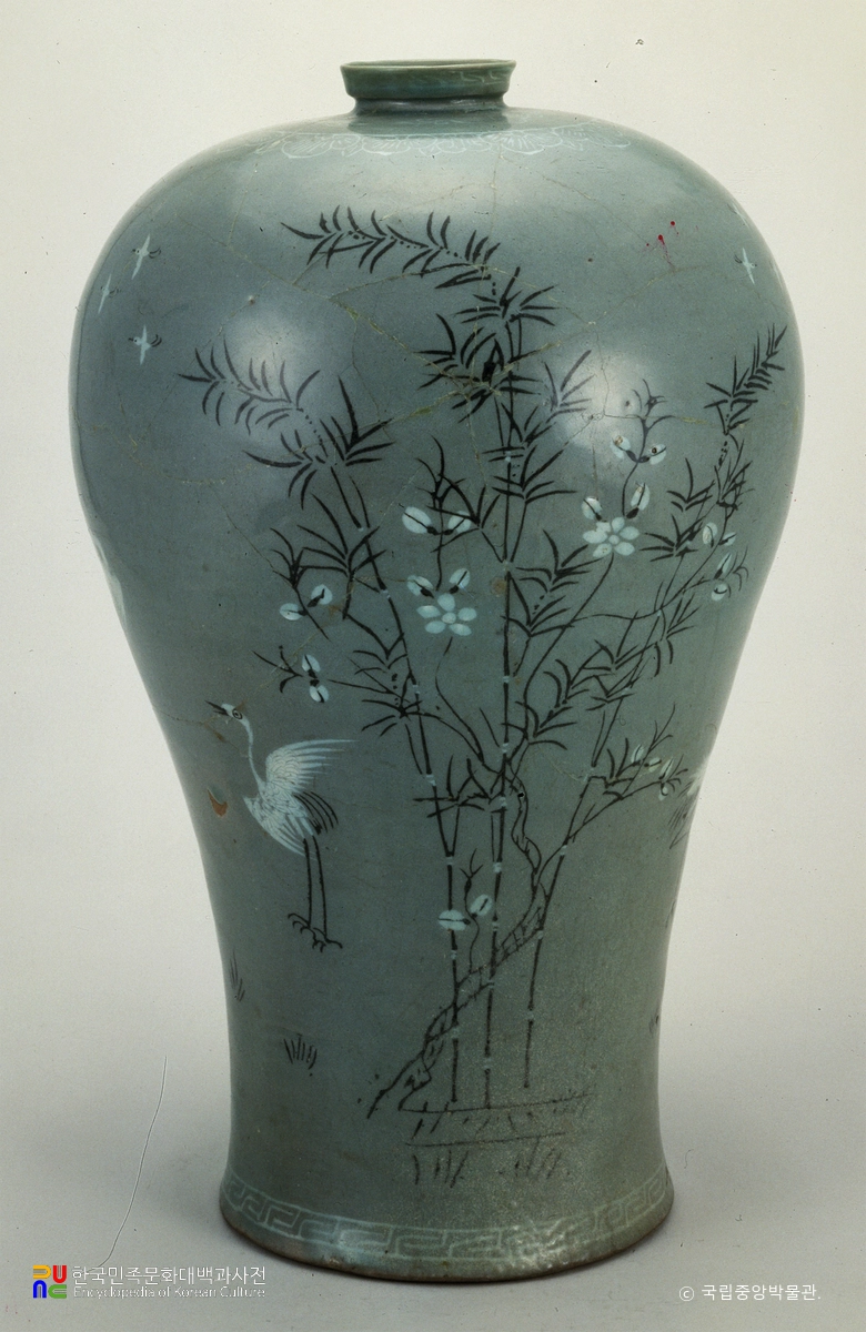 청자 상감 매죽학문 매병