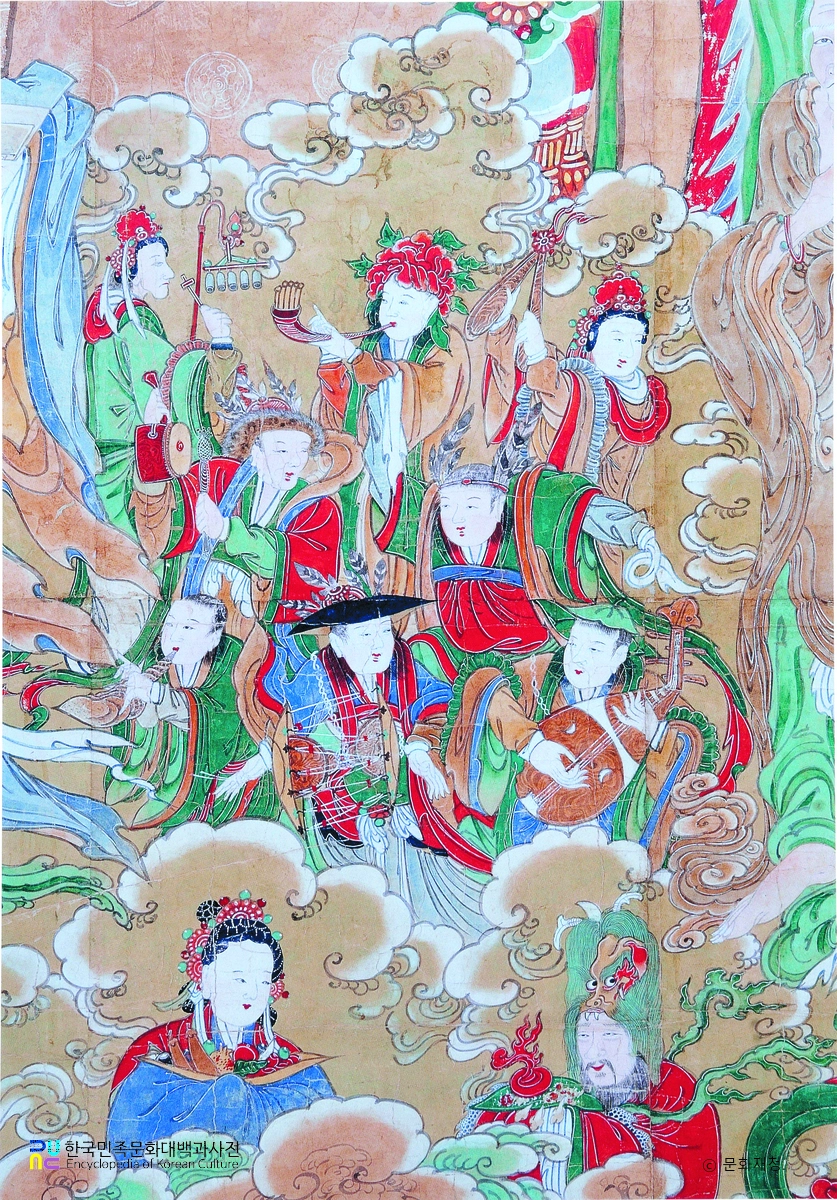 남양주 봉선사 비로자나삼신괘불도 중 주악천인과 용왕, 용녀