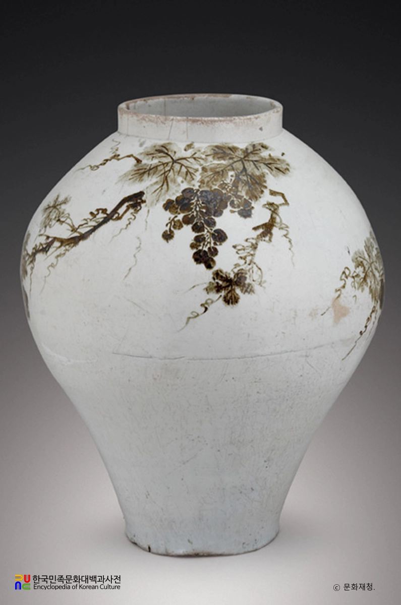 백자 철사 포도문 호