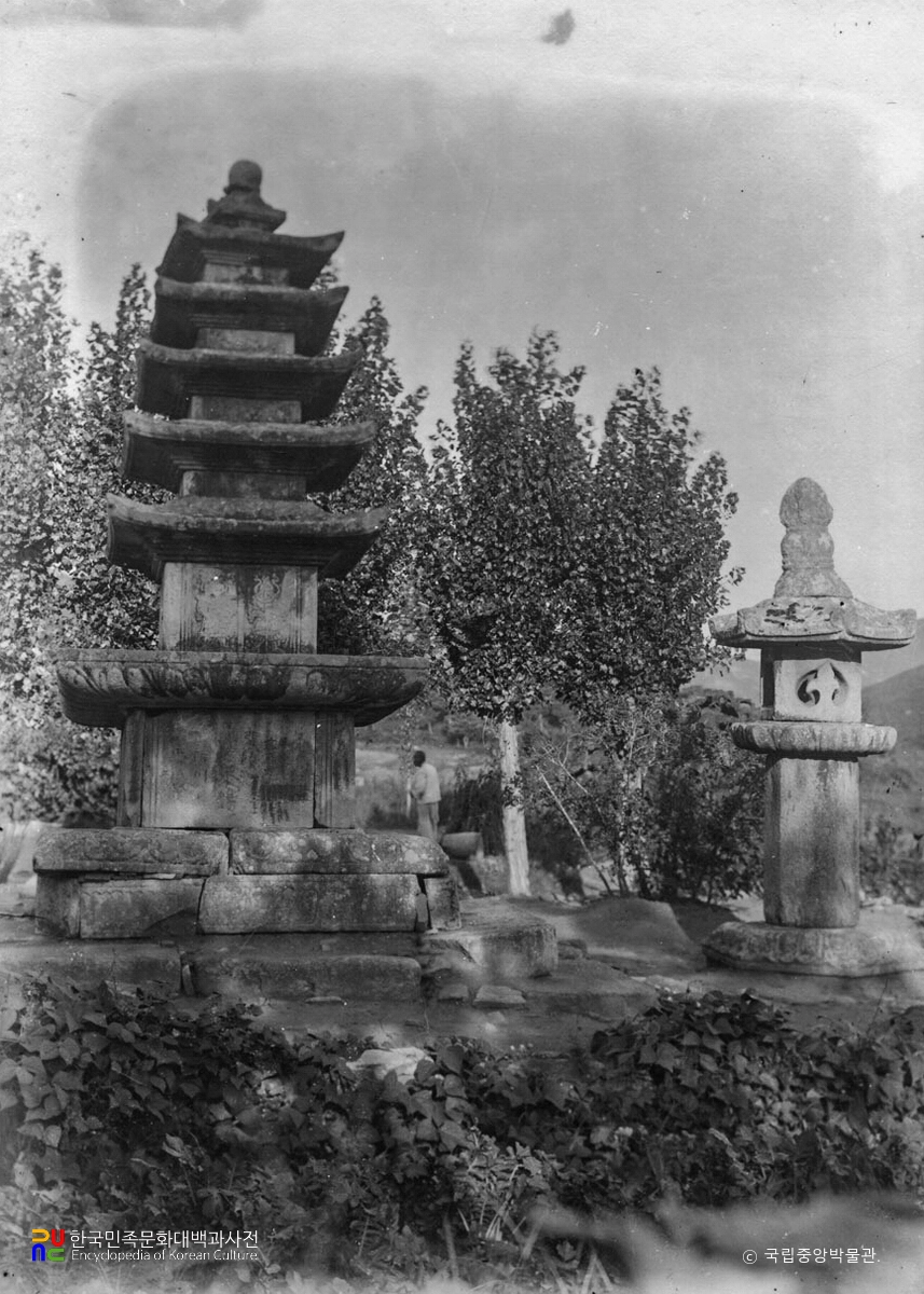 신천 자혜사 오층석탑과 석등