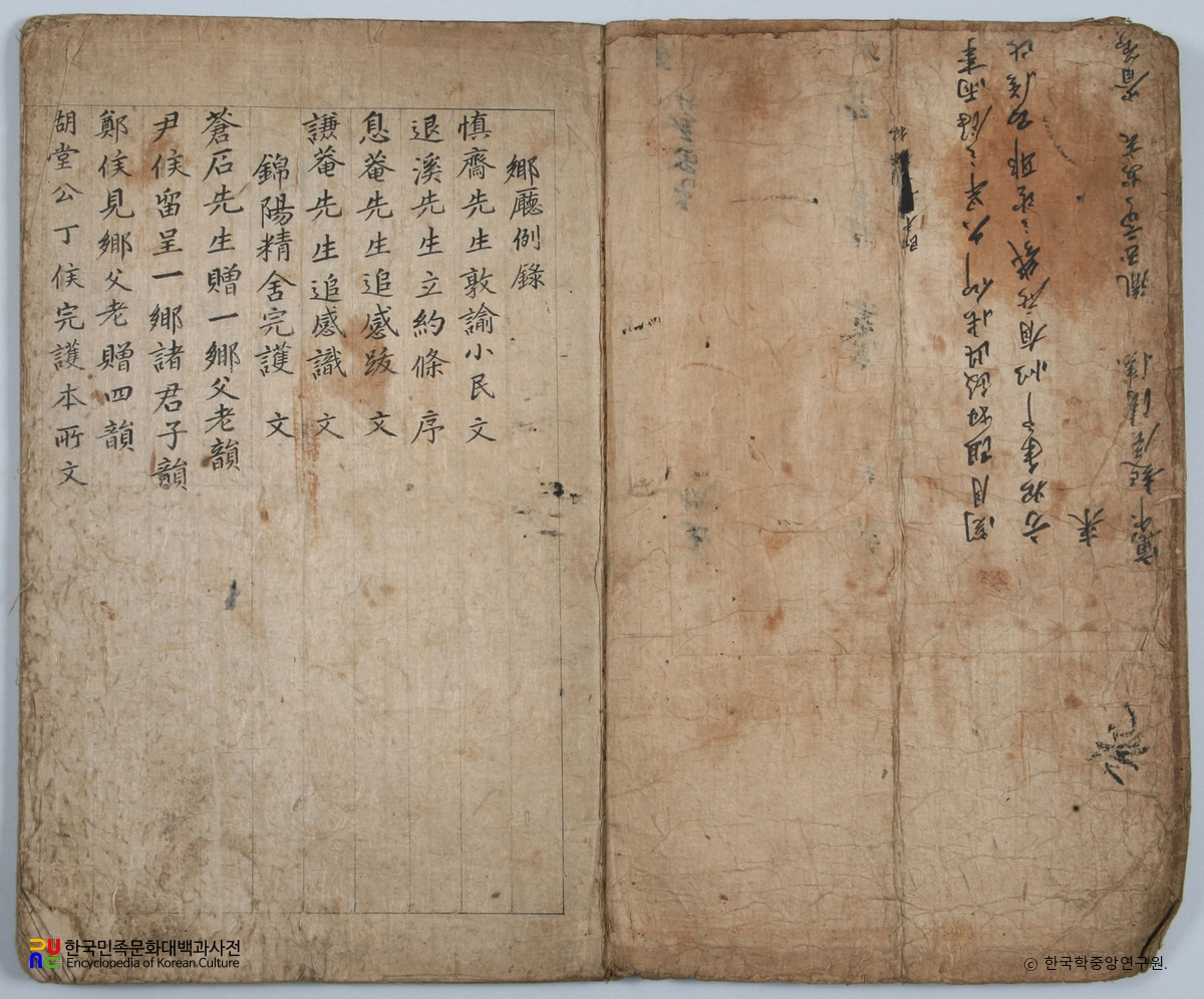 선산 노진환 소장 전적 / 향청유적 목록