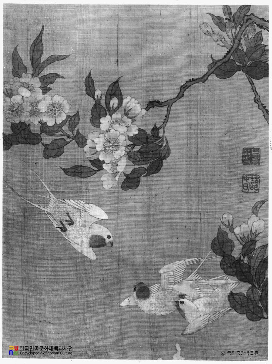 신명연필 화조도