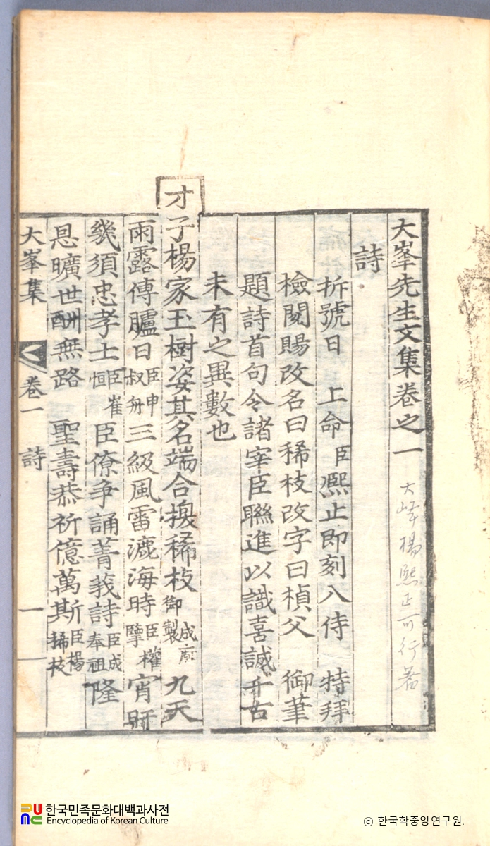 양희지의 대봉문집 중 권수면