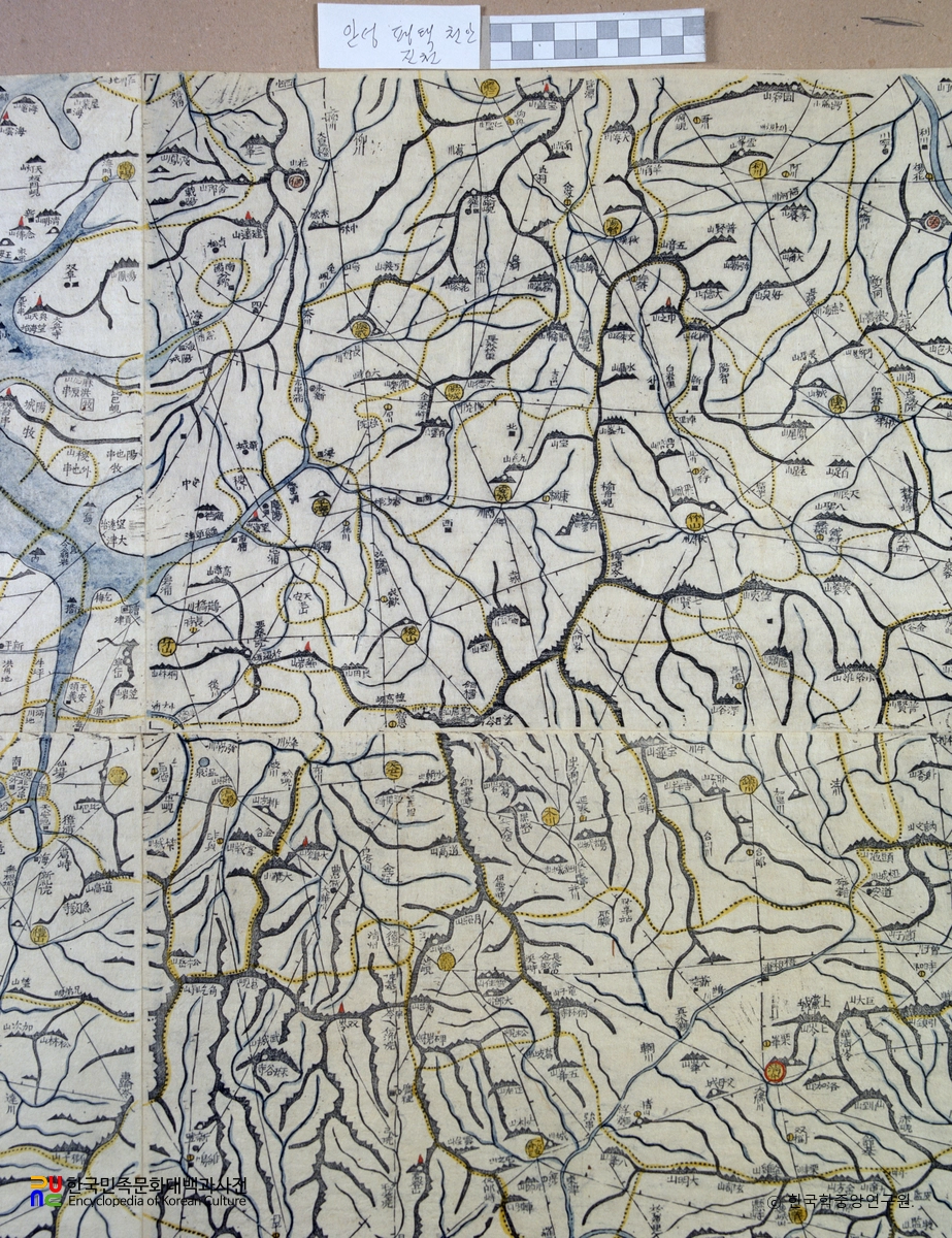 대동여지도 중 경기도 안성, 평택, 충청도 천안, 진천 부분