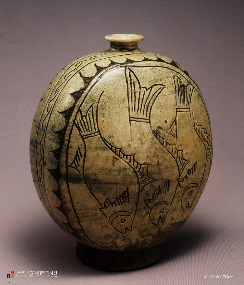 분청사기 음각어문 편병