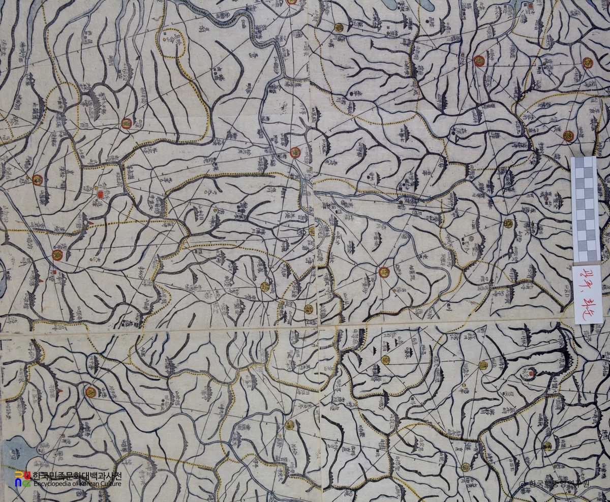 대동여지도 중 전라남도 화순, 광주 부분