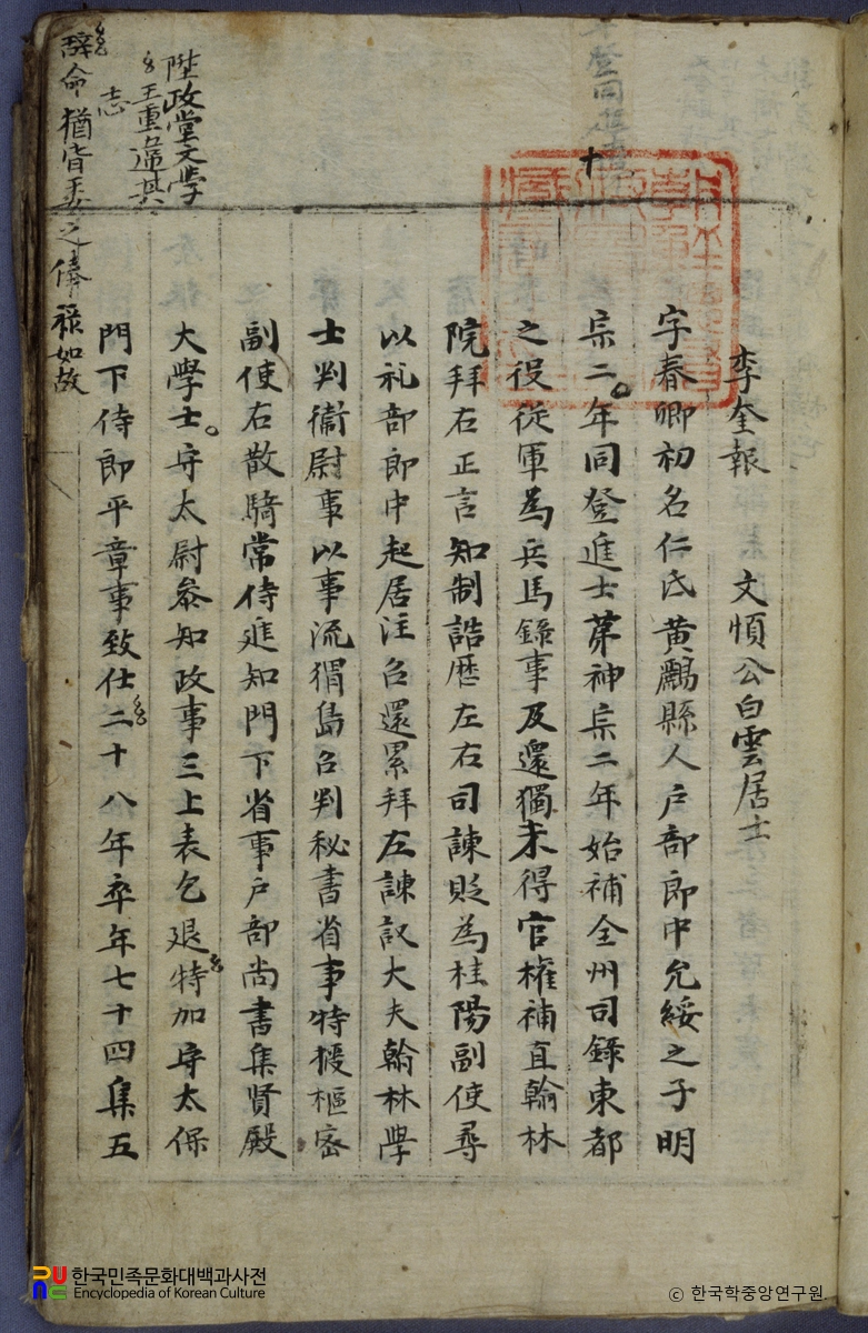 동국역대인물통고 중 권수면