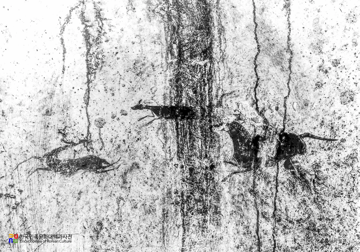 평남 용강 매산리 사신총 현실 서벽 수렵도