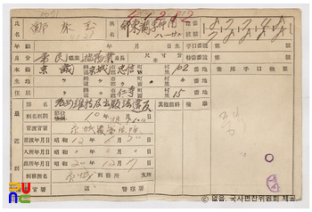 일제 주요감시대상 인물카드 정태옥(鄭泰玉)_01_후면