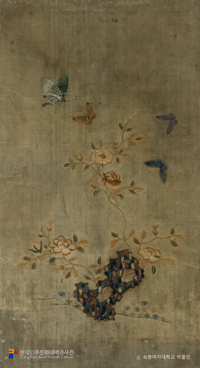 전 신사임당 초충수병 제4폭 장미와 나비