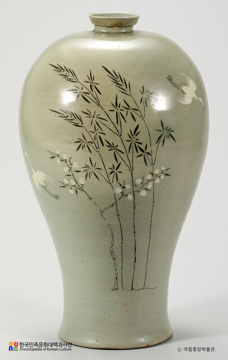 청자 상감 매죽학문 매병