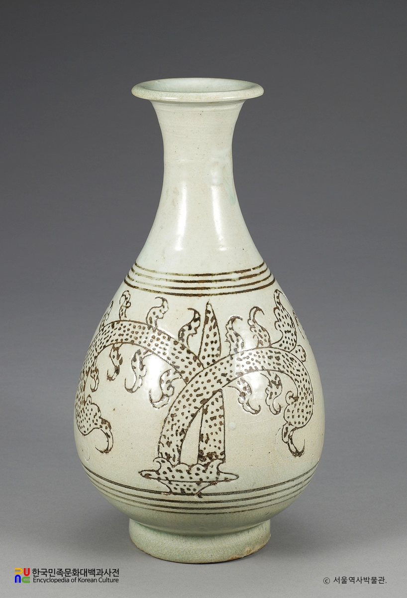 백자 상감연리지문 병