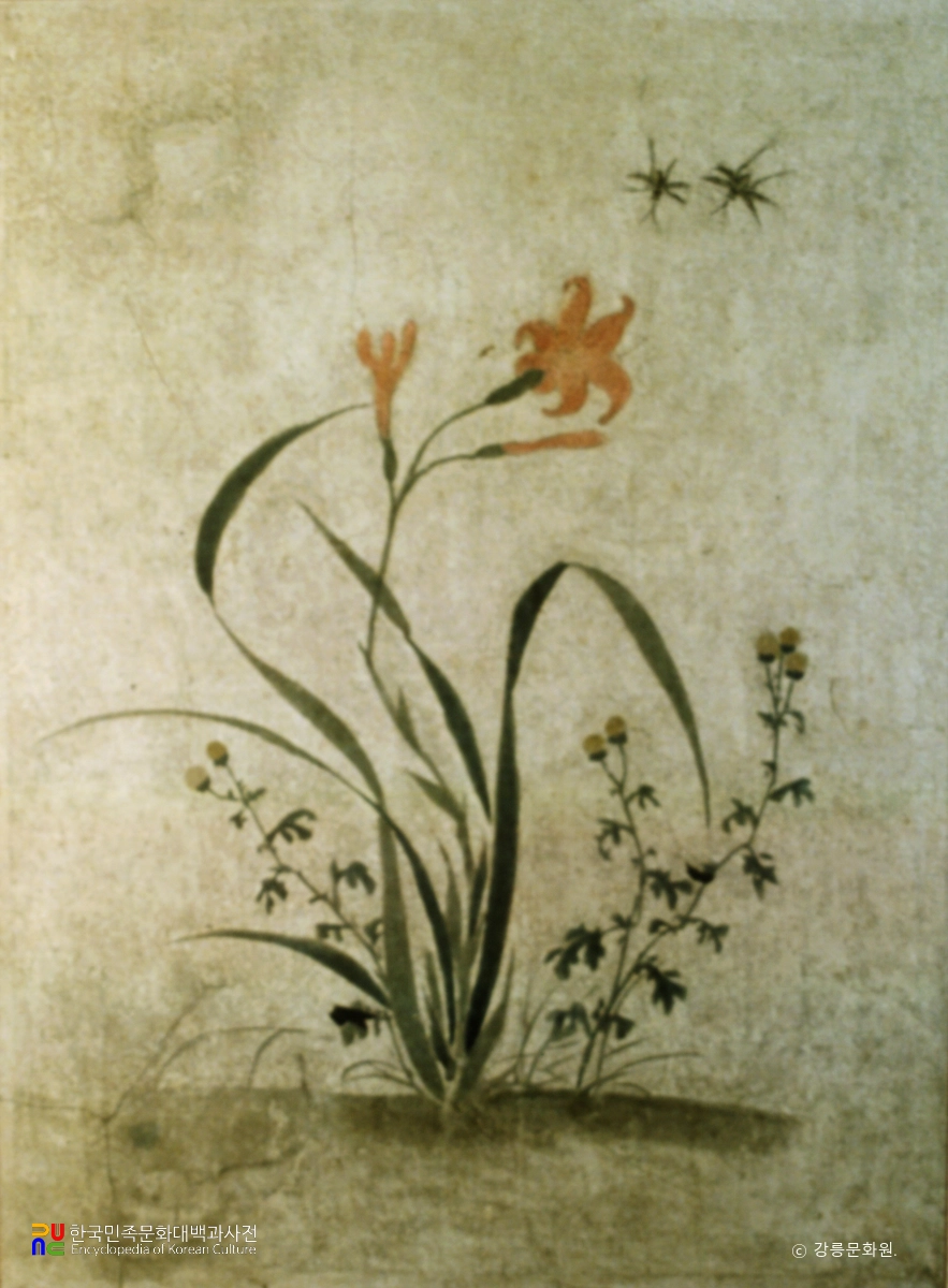 전 신사임당 초충도병 제9폭 원추리와 벌