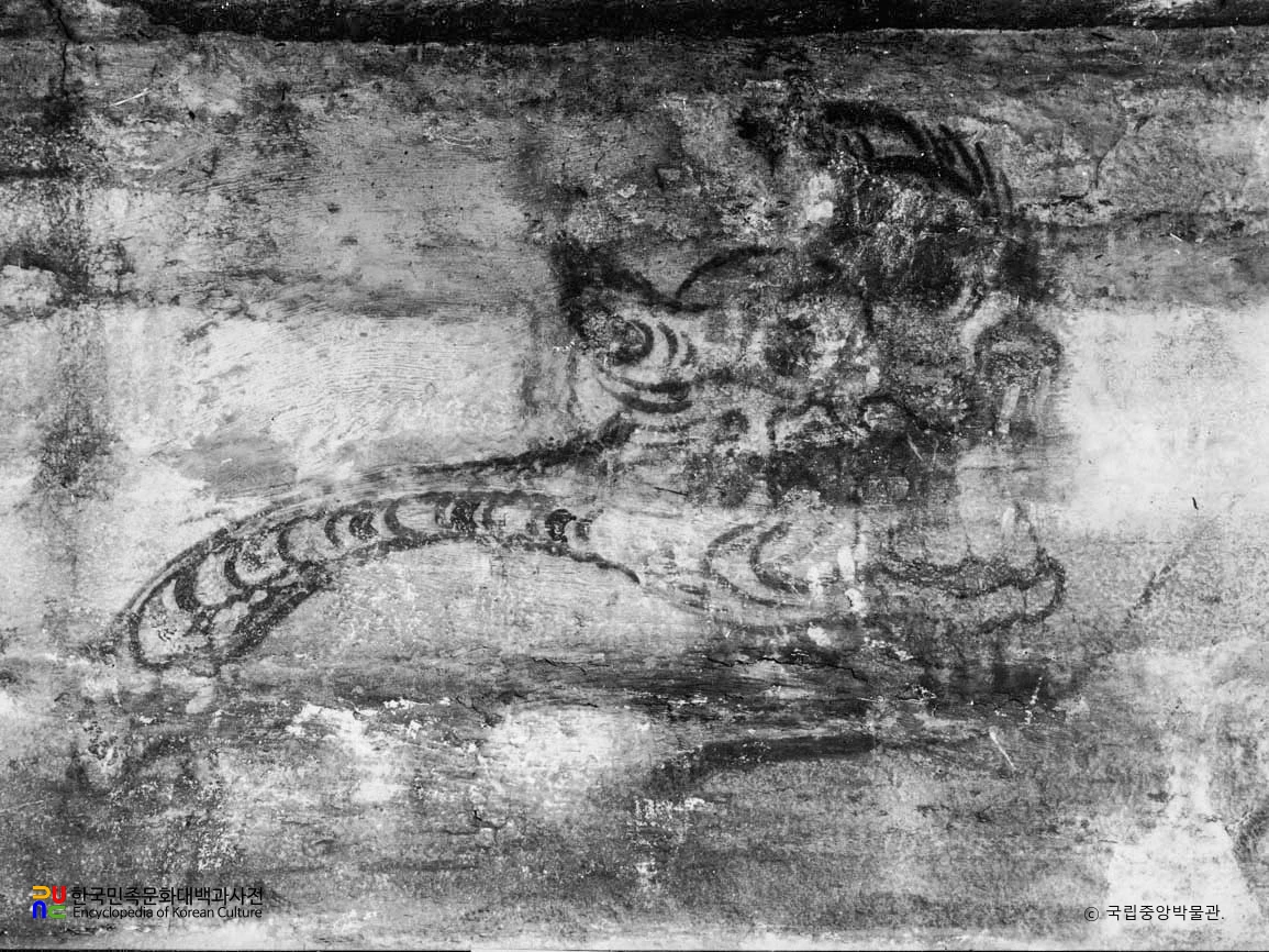 평안남도 대동군 호남리 사신총 현실 서벽 백호도